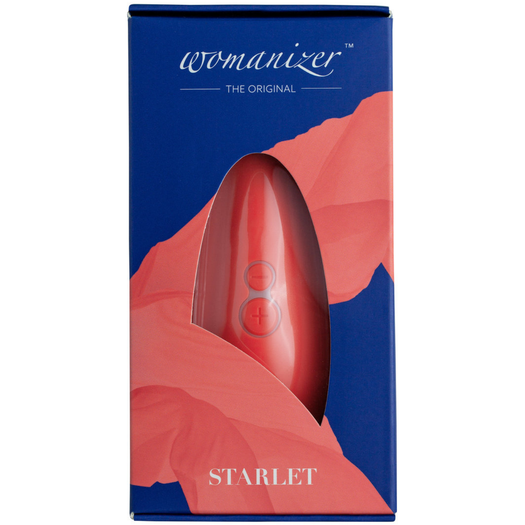 Image of the product packaging of the coral starlet clit stimulator.