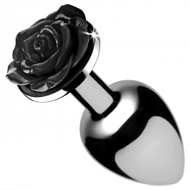 Metal Anal Plug With Black Rose