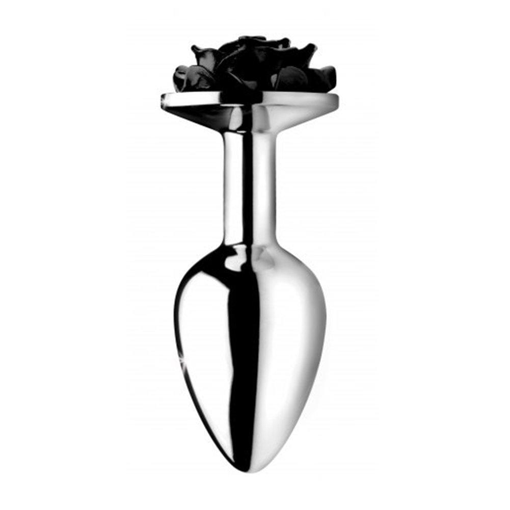 Side View of Metal Anal Plug Black Flower