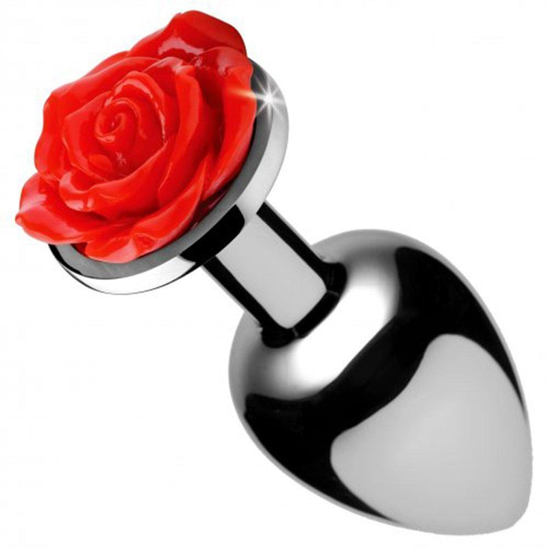 Metal Anal Plug With Red Rose