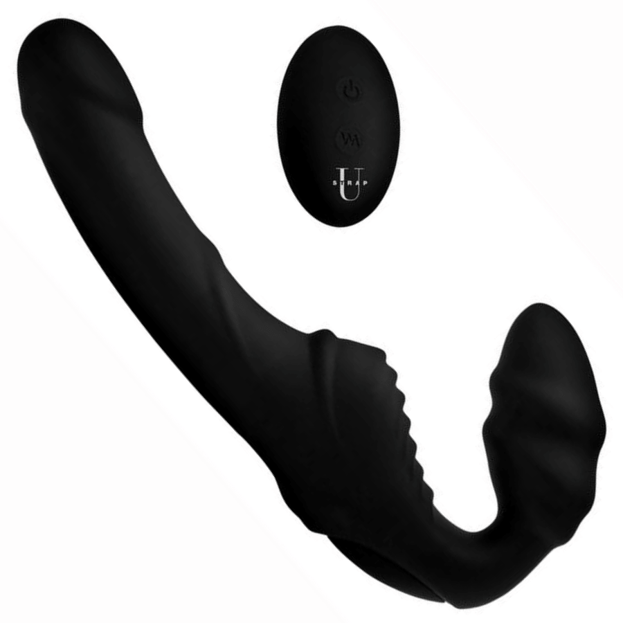 Image of black matte strapless strap on dildo