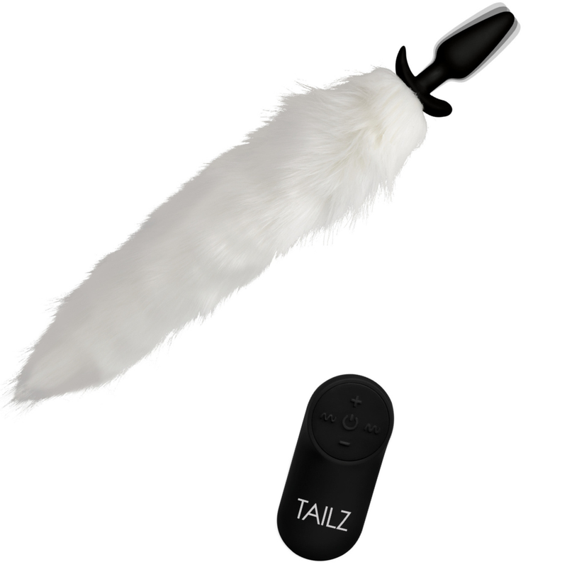 White Fox Tail Vibrating Anal Plug with Remote - Anal Toys