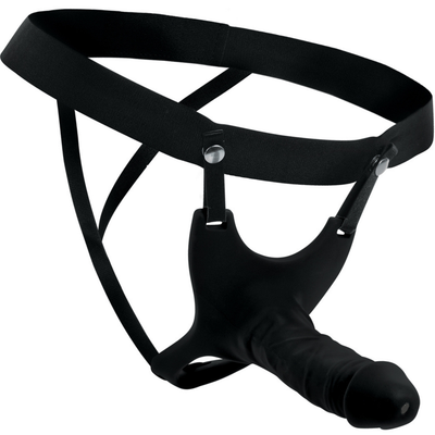 Image of the black 6 inch Silicone Hollow Strap-On