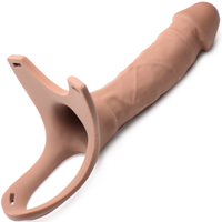 Image of the side of the beige 6 inch Silicone Hollow Strap-On 
