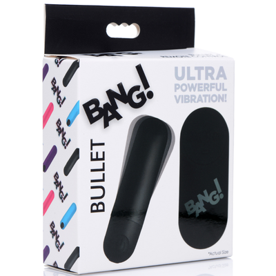 Image of the packaging of the bullet and remote. This powerful toy is great to bring with you on-the-go as it is sleek, discreet, and will offer intense stimulation on your clit or other erogenous zones! Spice things up with this bullet vibe tonight!
