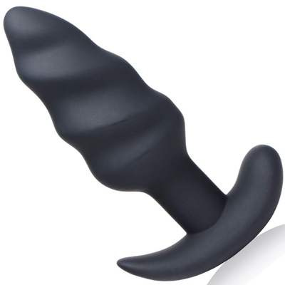 Image of the black Bang! Vibrating Silicone Swirl Butt Plug With Remote Control 