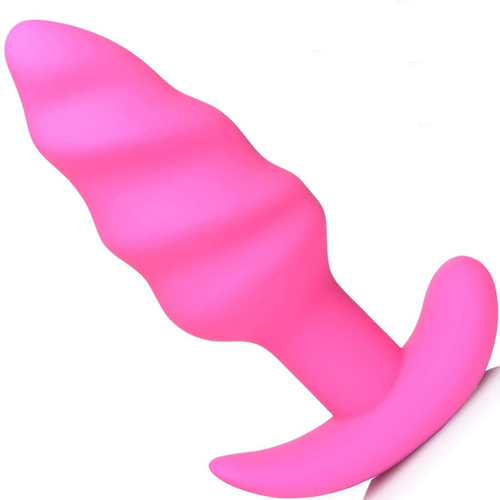 Image of the pink Bang! Vibrating Silicone Swirl Butt Plug With Remote Control 