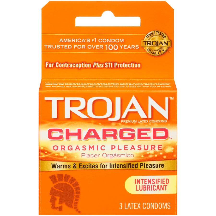 Trojan Charged Orgasmic Pleasure Lubricated Latex Condoms - Condoms