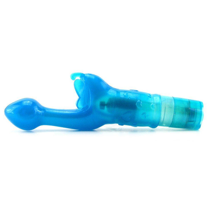 Small blue rabbit vibrator with butterfly wing clit stimulator