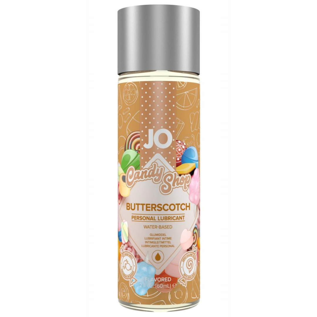 Image of our 2 ounce butterscotch lube! This delicious edible lube is perfect for spicing things up during foreplay and oral! It is also water-based, easy to clean, and latex safe!