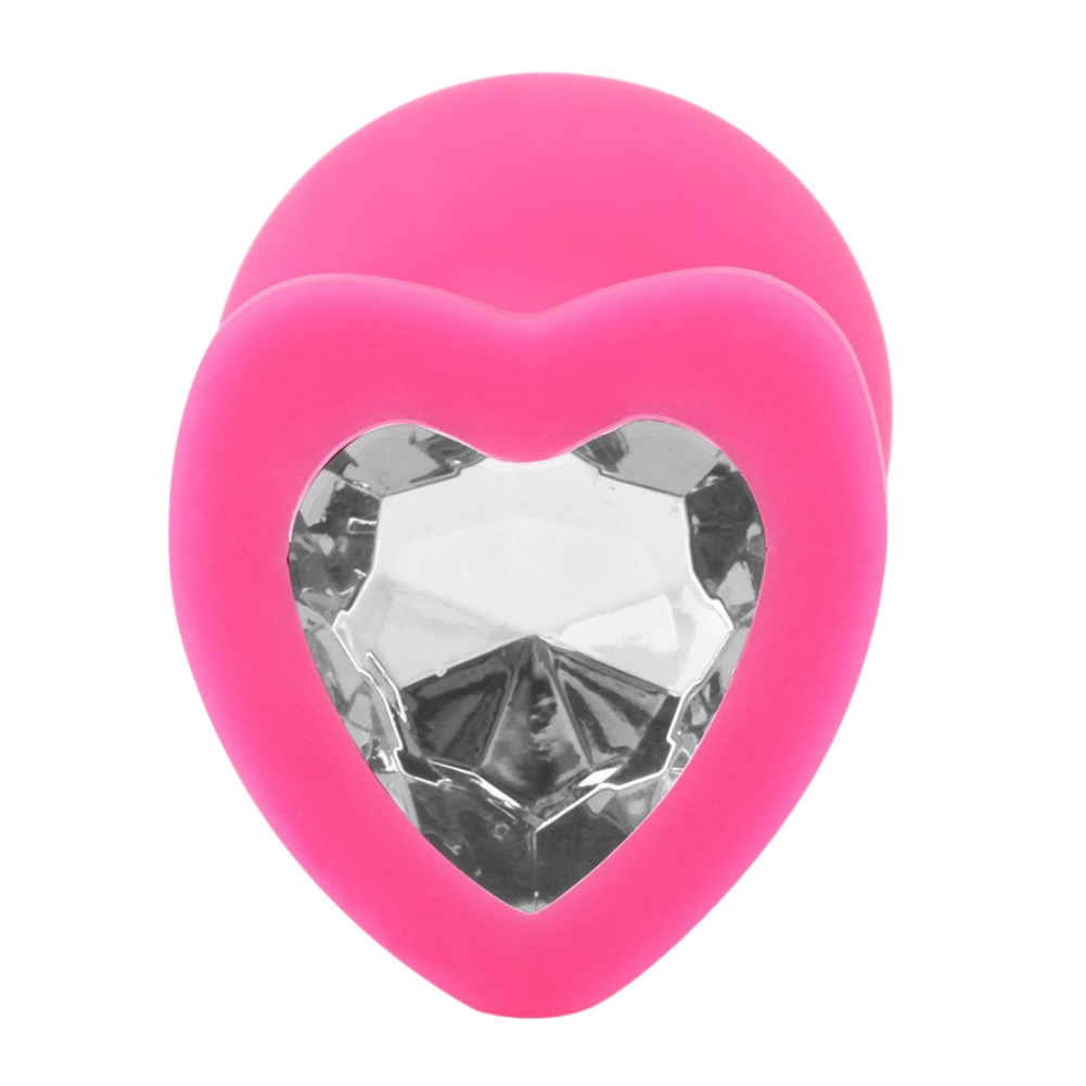 Picture of the pink butt plug, showing the clear heart jewel.