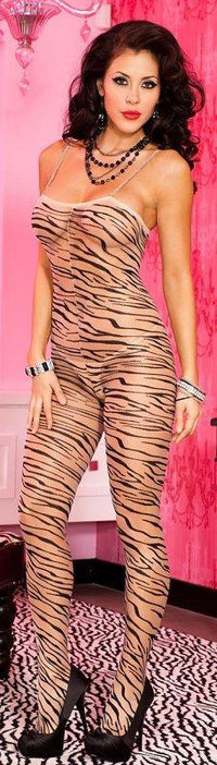 Sheer Tiger Print Bodystocking - One Size Available - Lingerie