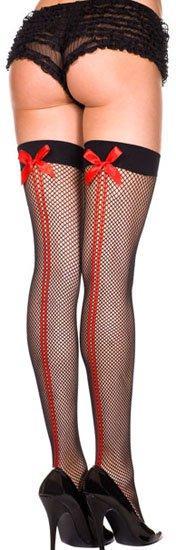 Black Fishnet Thigh Hi with Red Bows (OS) - Lingerie