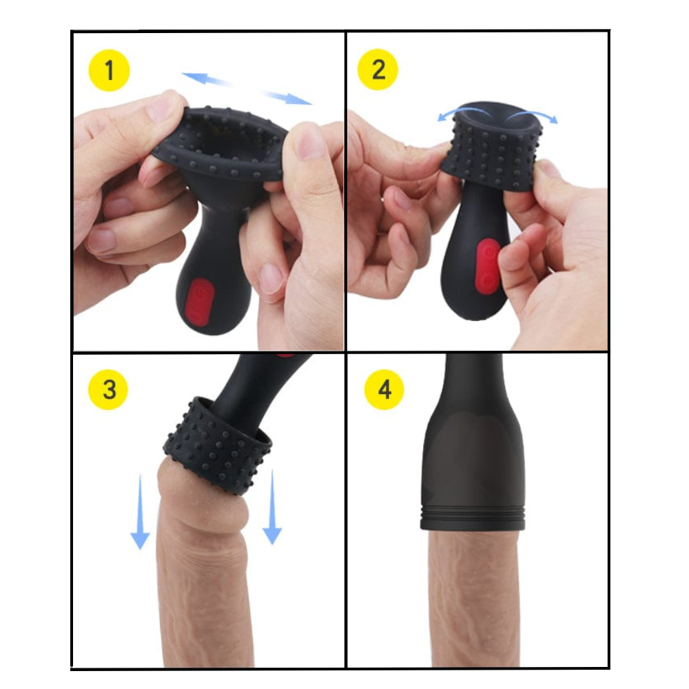 Visual instructions on how to put on the penis massager