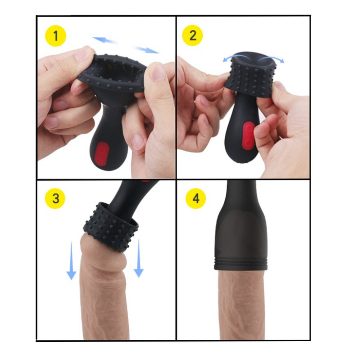 Visual instructions on how to put on the penis massager