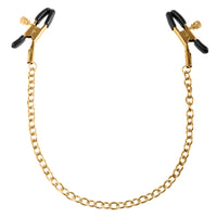 Image of the Fetish Fantasy Gold Chain Nipple Clamps. These sexy bondage nipple clips are connected with a gold chain that delivers added sensations with every movement.