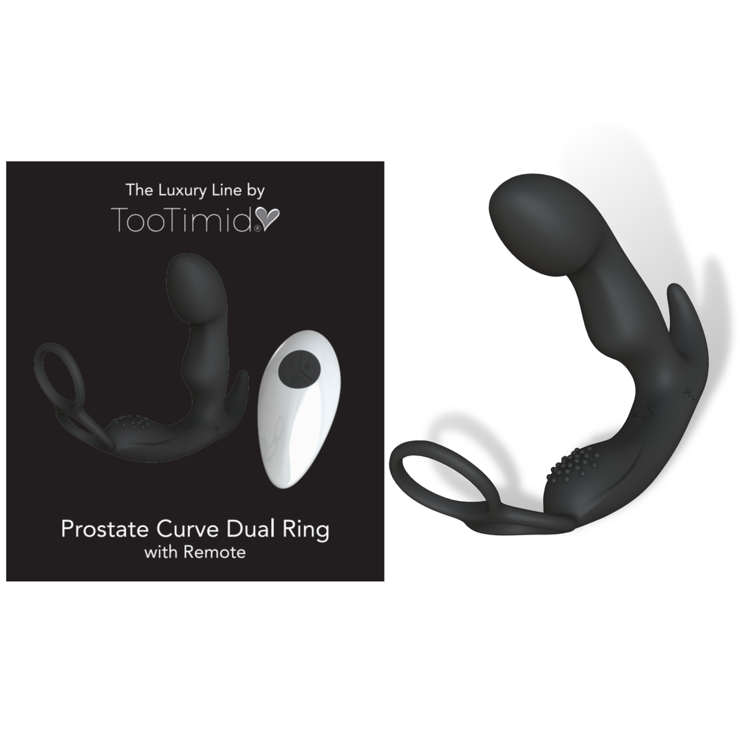Image of the prostate massager next to its product packaging.