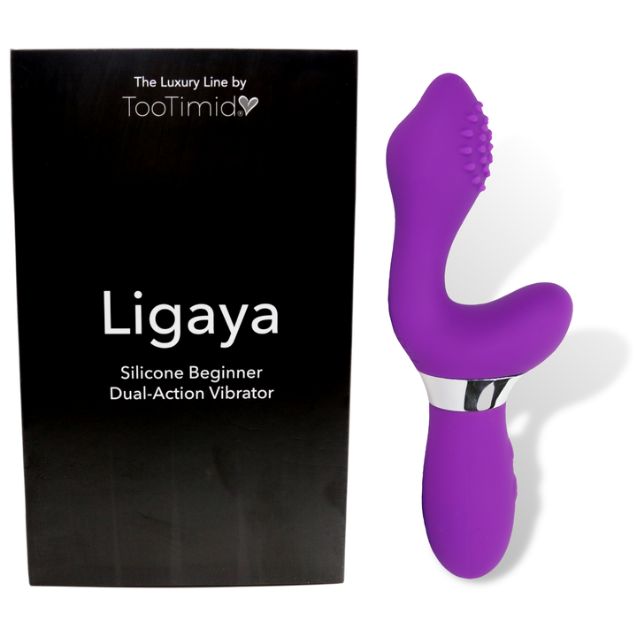Image of the vibrator next to its product packaging.