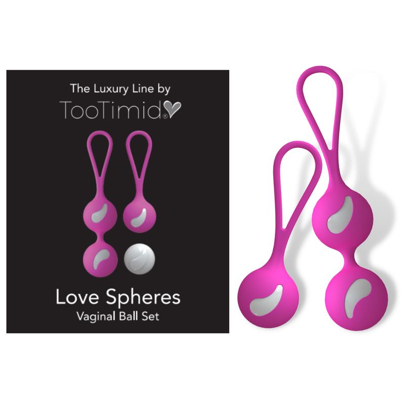 Image of the kegel balls next to their product packaging.