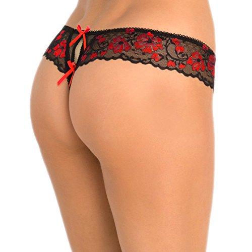 Crotchless Lace Thong w/ Bows - Lingerie