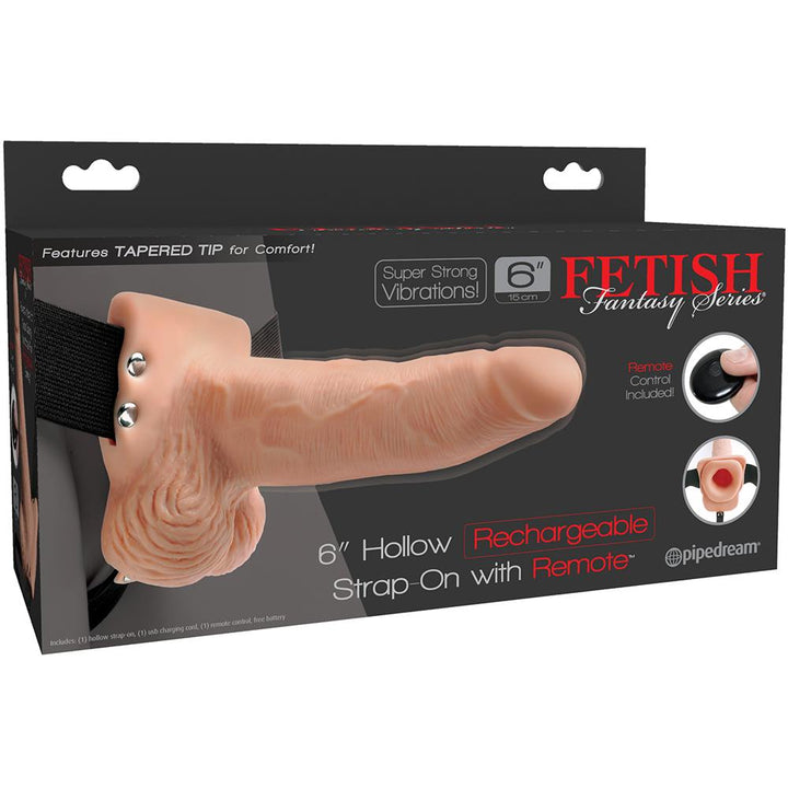 6 Inch Vibrating Hollow Strap-On with Wireless Remote - Male Sex Toys
