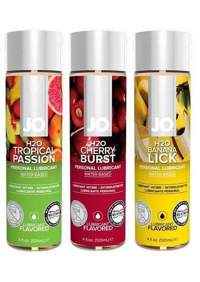 Image of 3 of the 4 ounce lubes. The first one pictures on the left is the tropical passion, the one in the middle is cherry burst, and the last one on the right is banana lick! This delicious edible lubes will be sure to spice up your next foreplay session!
