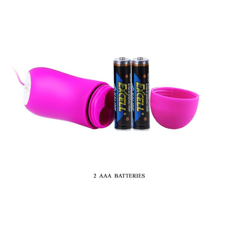 a photo of the remote open with 2 AAA batteries showing the type of batteries this vibrating bullet takes. Batteries are not included