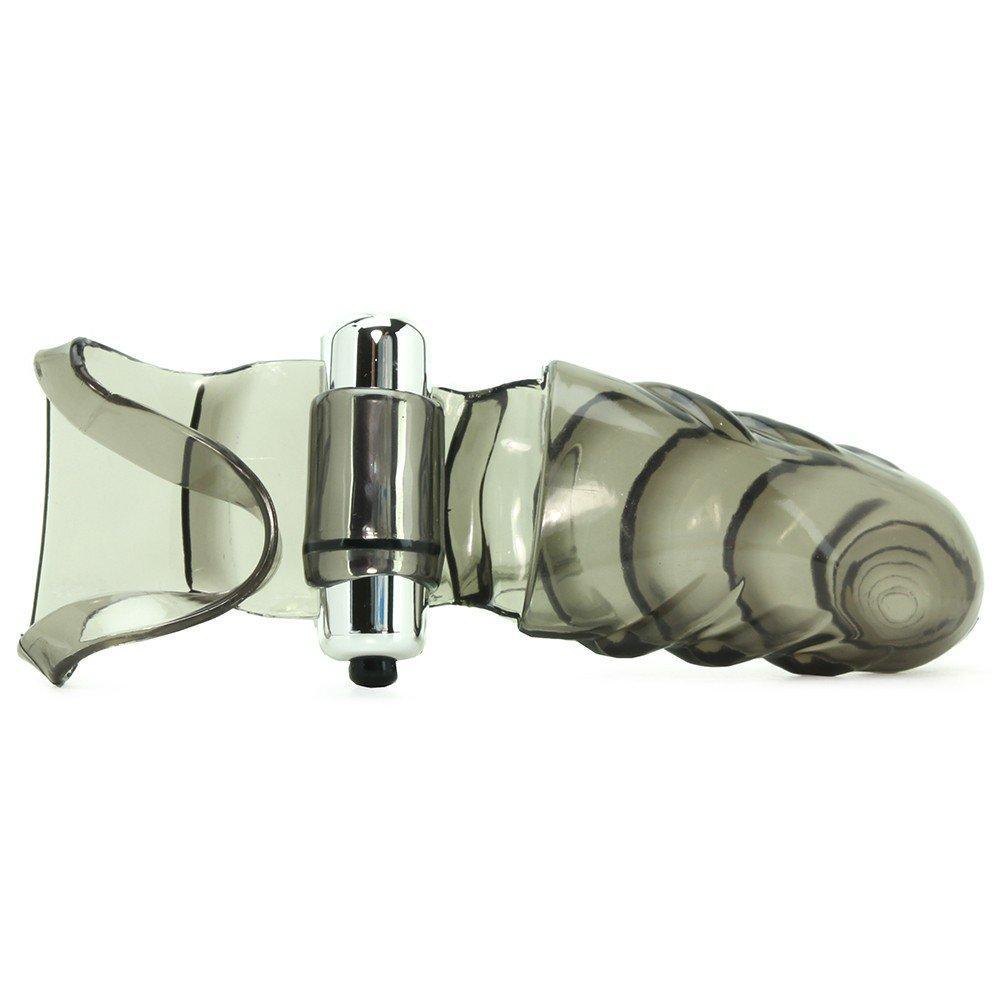 Finger vibrator shown with removable vibrating bullet